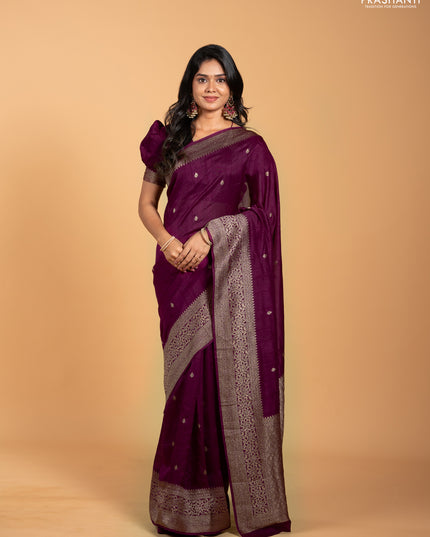 Purple Banarasi Semi Raw Silk Saree - Butta style