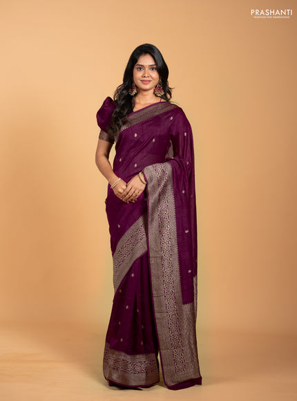 Purple Banarasi Semi Raw Silk Saree - Butta style