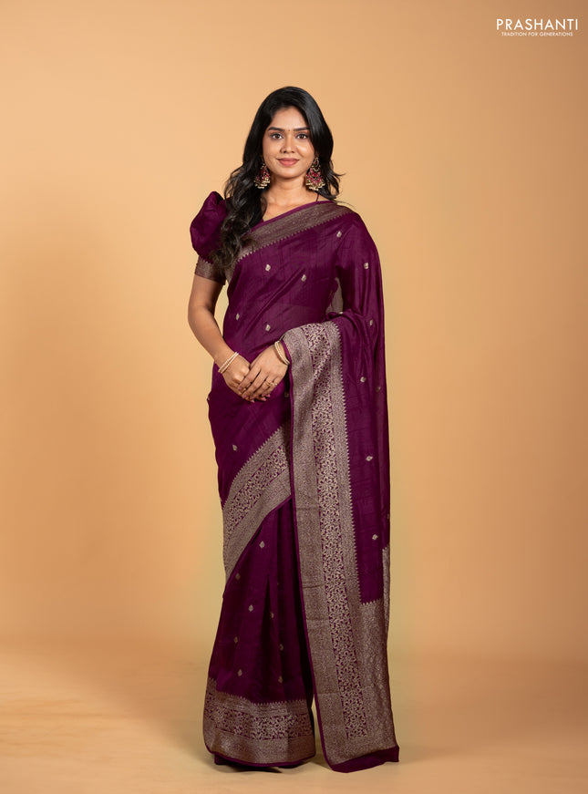 Purple Banarasi Semi Raw Silk Saree - Butta style