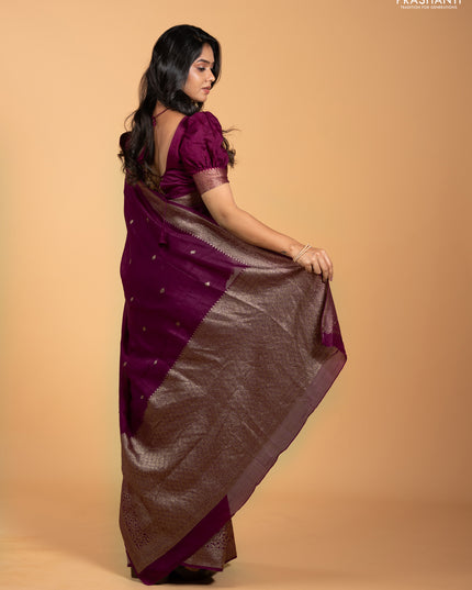 Purple Banarasi Semi Raw Silk Saree - Butta style