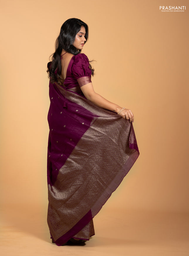 Purple Banarasi Semi Raw Silk Saree - Butta style