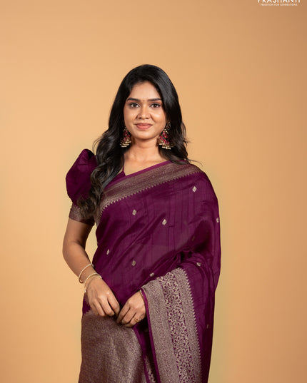 Purple Banarasi Semi Raw Silk Saree - Butta style