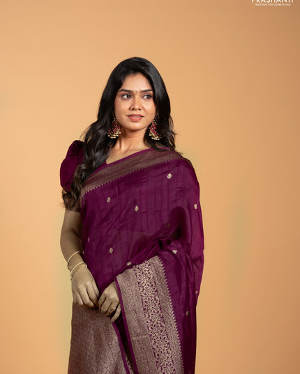 Purple Banarasi Semi Raw Silk Saree - Butta style