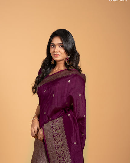 Purple Banarasi Semi Raw Silk Saree - Butta style