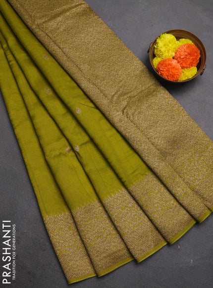Light Green Banarasi Semi Raw Silk Saree - Butta style