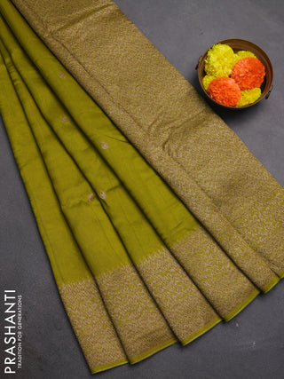 Light Green Banarasi Semi Raw Silk Saree - Butta style