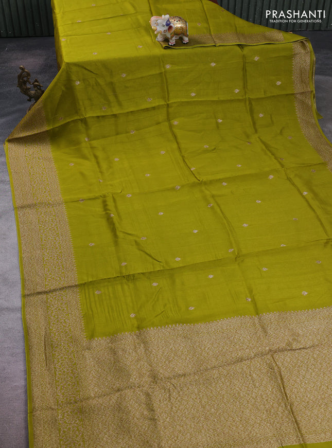 Light Green Banarasi Semi Raw Silk Saree - Butta style