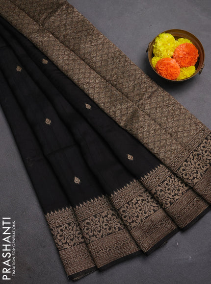Black Banarasi Semi Raw Silk Saree - Butta style
