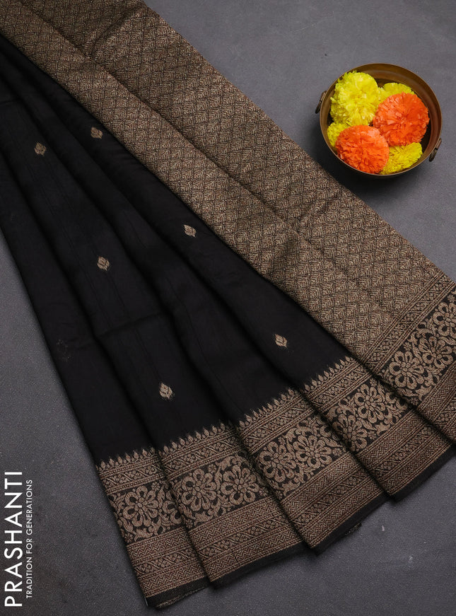 Black Banarasi Semi Raw Silk Saree - Butta style