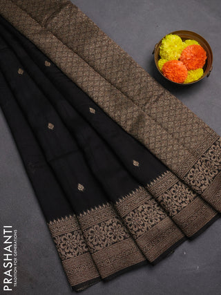 Black Banarasi Semi Raw Silk Saree - Butta style