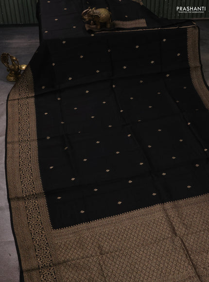Black Banarasi Semi Raw Silk Saree - Butta style