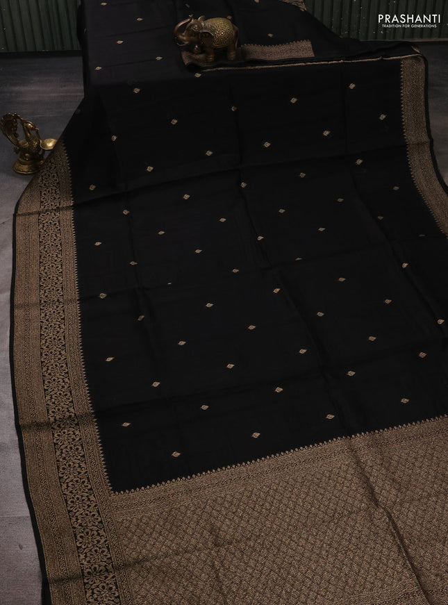 Black Banarasi Semi Raw Silk Saree - Butta style
