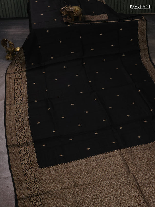 Black Banarasi Semi Raw Silk Saree - Butta style
