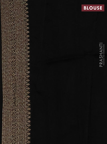Black Banarasi Semi Raw Silk Saree - Butta style