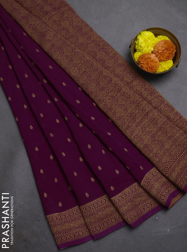 Purple Banarasi Semi Raw Silk Saree - Butta style