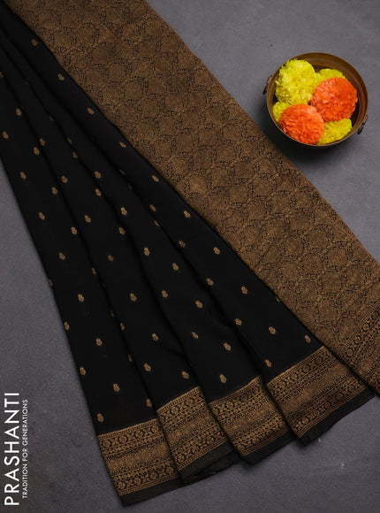 Black Banarasi Semi Raw Silk Saree - Butta style