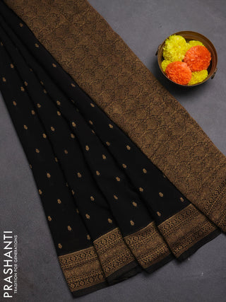 Black Banarasi Semi Raw Silk Saree - Butta style