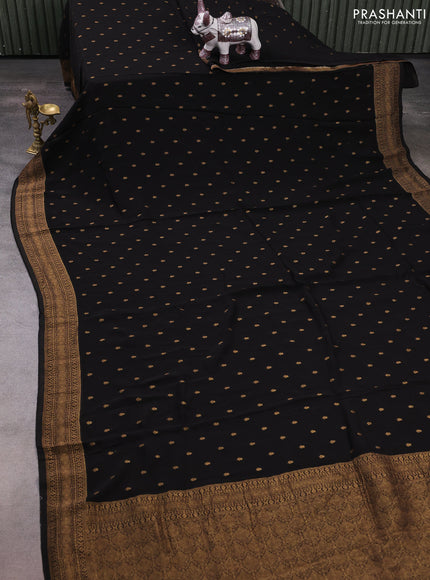 Black Banarasi Semi Raw Silk Saree - Butta style