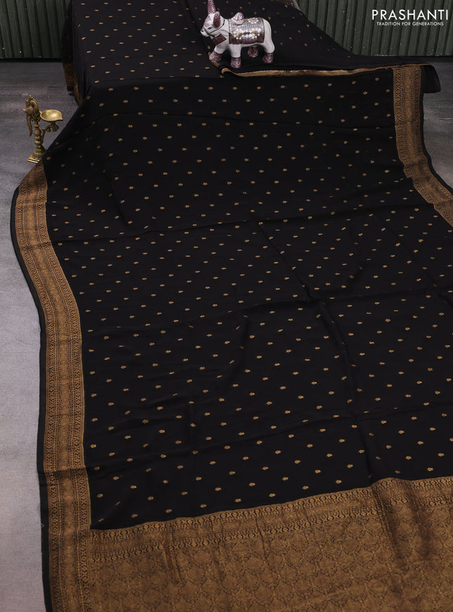Black Banarasi Semi Raw Silk Saree - Butta style