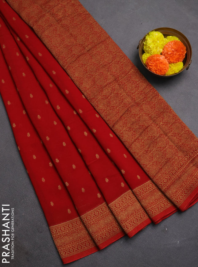 Red Banarasi Semi Raw Silk Saree - Butta style