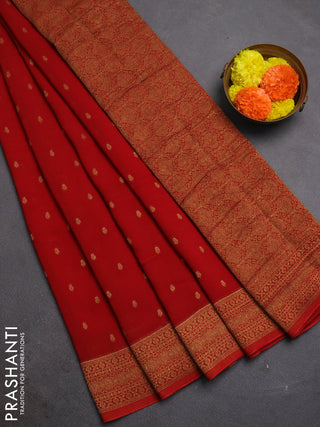 Red Banarasi Semi Raw Silk Saree - Butta style