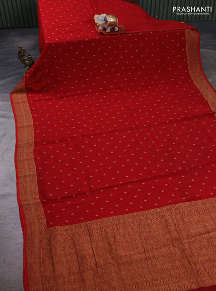 Red Banarasi Semi Raw Silk Saree - Butta style