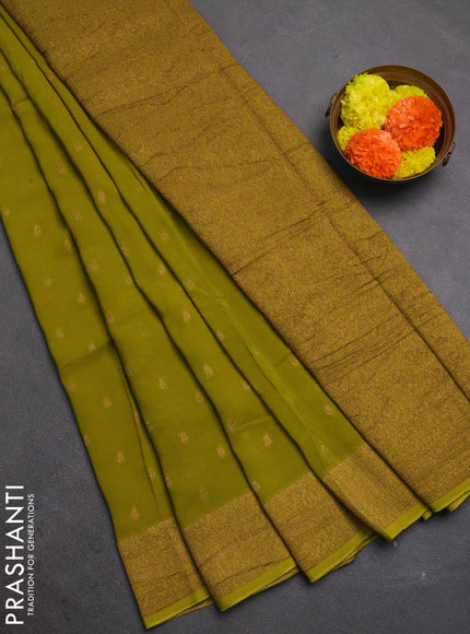 Light Green Banarasi Semi Raw Silk Saree - Butta style