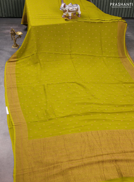 Light Green Banarasi Semi Raw Silk Saree - Butta style