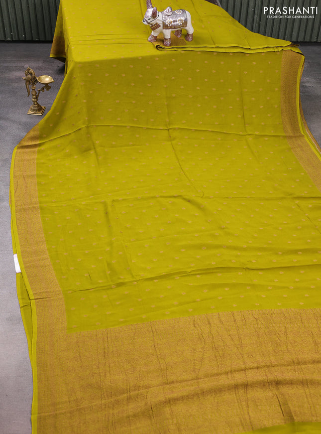Light Green Banarasi Semi Raw Silk Saree - Butta style
