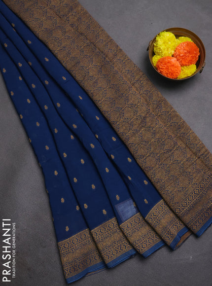 Peacock Blue Banarasi Semi Raw Silk Saree - Butta style