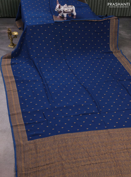 Peacock Blue Banarasi Semi Raw Silk Saree - Butta style