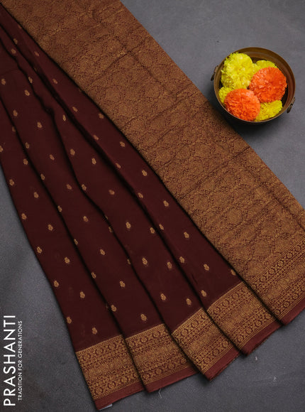 Brown Banarasi Semi Raw Silk Saree - Butta style