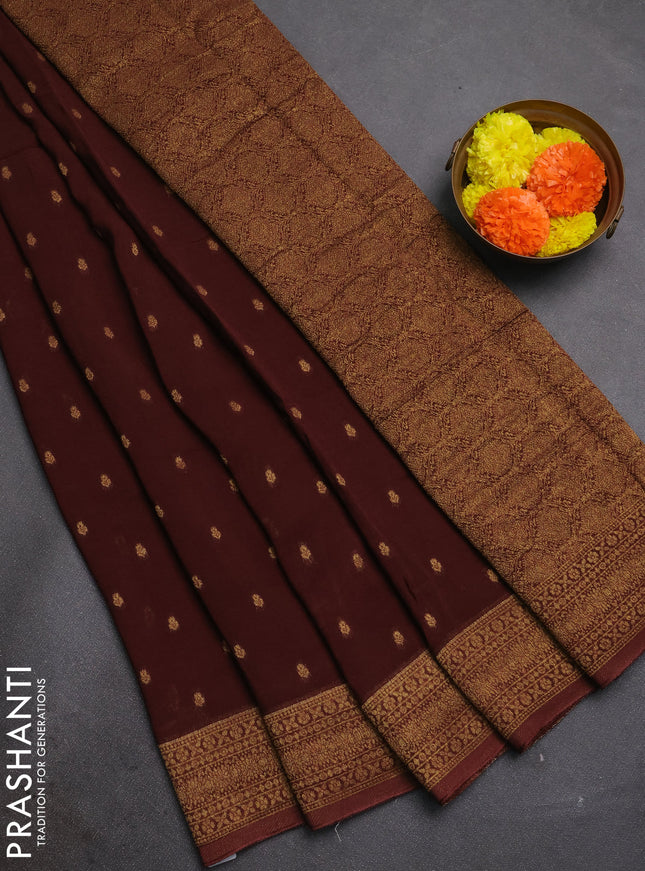 Brown Banarasi Semi Raw Silk Saree - Butta style
