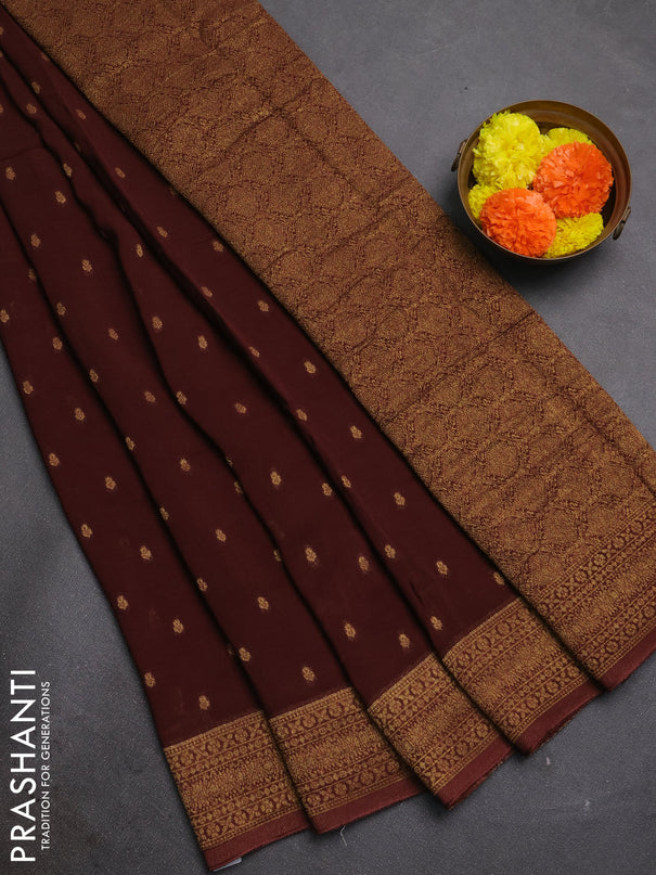 Brown Banarasi Semi Raw Silk Saree - Butta style
