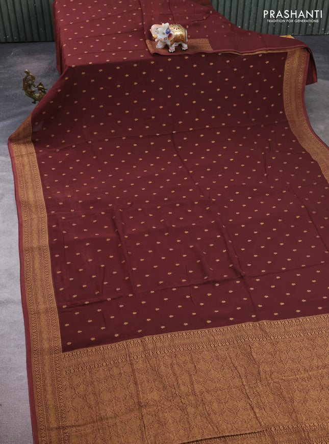 Brown Banarasi Semi Raw Silk Saree - Butta style