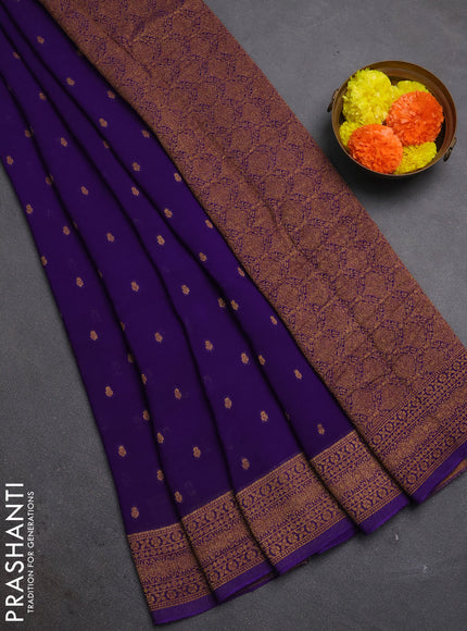 Violet Banarasi Semi Raw Silk Saree - Butta style