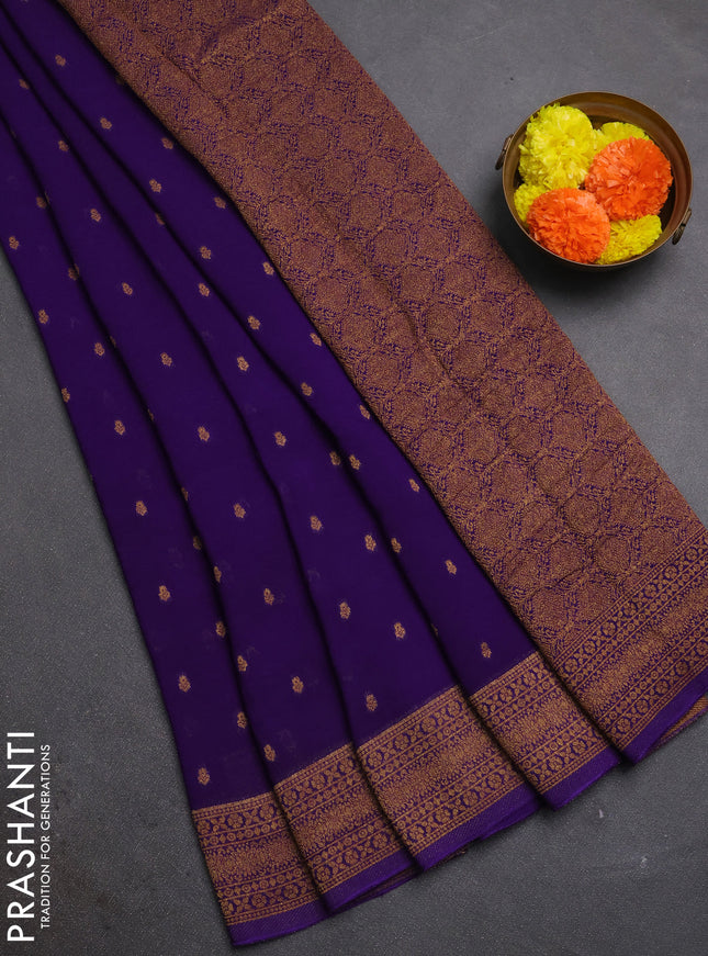 Violet Banarasi Semi Raw Silk Saree - Butta style