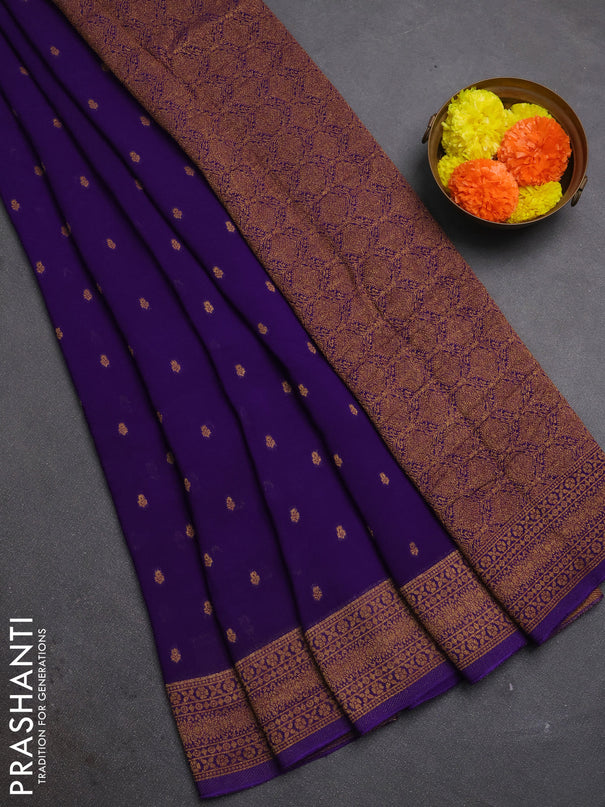 Violet Banarasi Semi Raw Silk Saree - Butta style