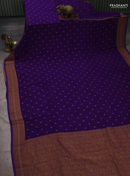 Violet Banarasi Semi Raw Silk Saree - Butta style