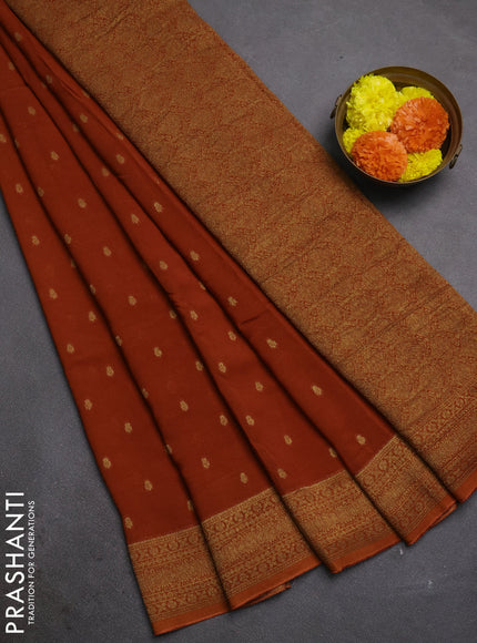 Rust Banarasi Semi Raw Silk Saree - Butta style