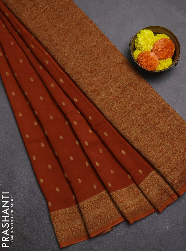 Rust Banarasi Semi Raw Silk Saree - Butta style