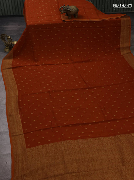 Rust Banarasi Semi Raw Silk Saree - Butta style
