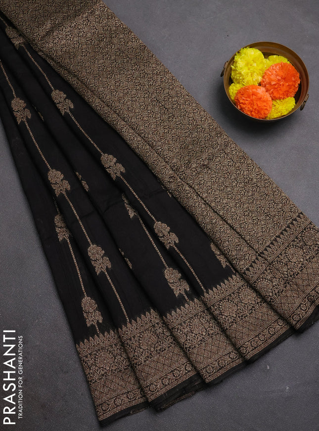 Black Banarasi Semi Raw Silk Saree -  Zari Weaves
