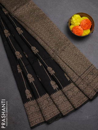 Black Banarasi Semi Raw Silk Saree -  Zari Weaves