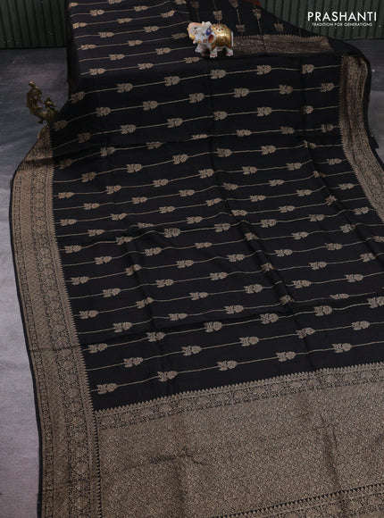 Black Banarasi Semi Raw Silk Saree -  Zari Weaves