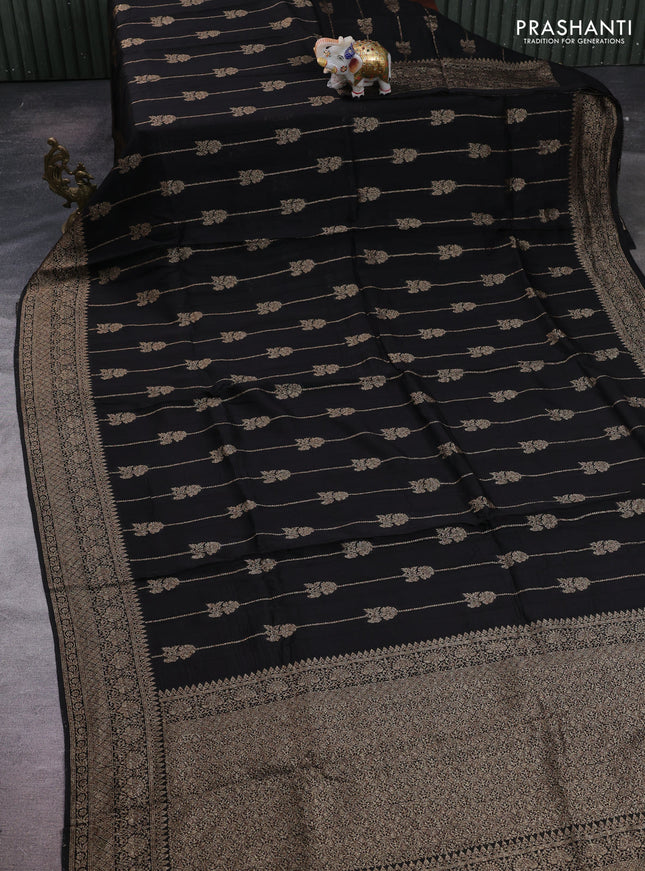 Black Banarasi Semi Raw Silk Saree -  Zari Weaves