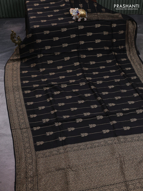Black Banarasi Semi Raw Silk Saree -  Zari Weaves