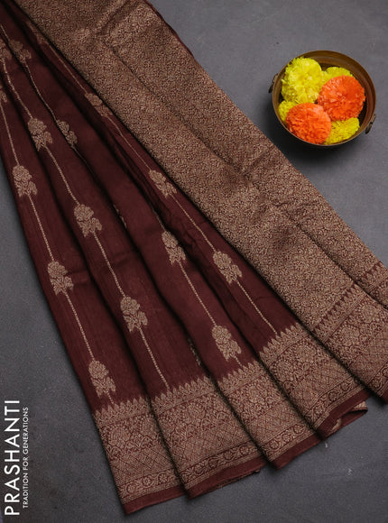 Brown Banarasi Semi Raw Silk Saree -  Zari Weaves