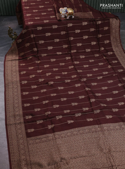 Brown Banarasi Semi Raw Silk Saree -  Zari Weaves