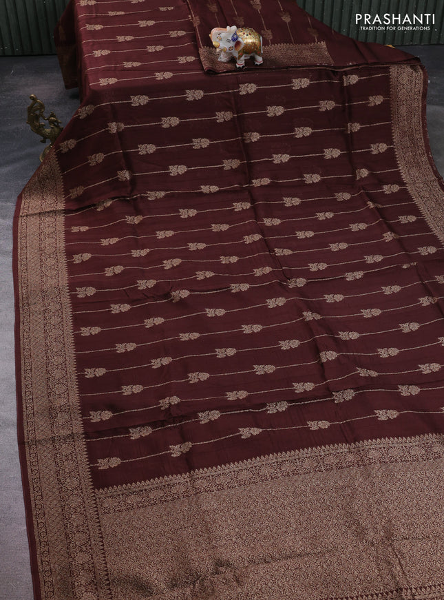 Brown Banarasi Semi Raw Silk Saree -  Zari Weaves